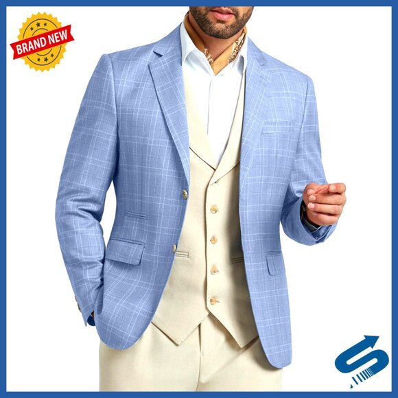 Slim Fit Striped Blazer Sport Coat Business Casual Two Button Lapel